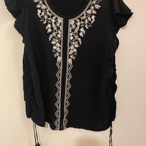 Time and Tru Black Tunic with White Embroidered Front